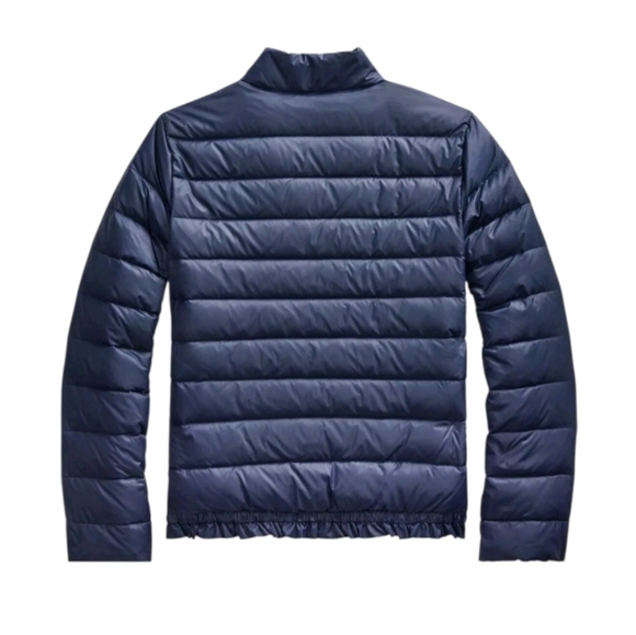 Polo Ralph Lauren Navy Ruffle Hem Quilted Down Puffer Coat Jacket Girls Lrg - Picture 2 of 11